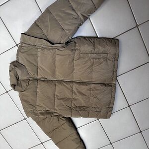 WeWoreWhat Tan Quilted puffer jacket with removable sleeves